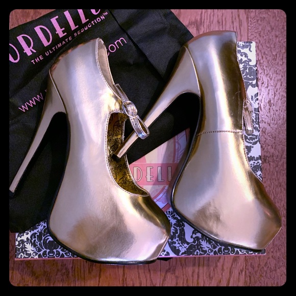 Bordello Shoes | Nib Gold Metallic Teeze Platform Pump Bordello Retro Plateau Pumps Teeze 20: : Schuhe